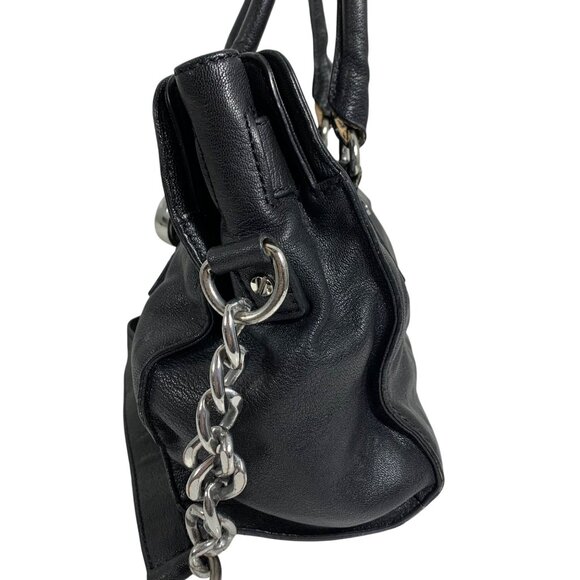 MICHAEL KORS Hamilton Black Leather Shoulder Handbag Silver Tone Lock/Key FLAW - Picture 2 of 13
